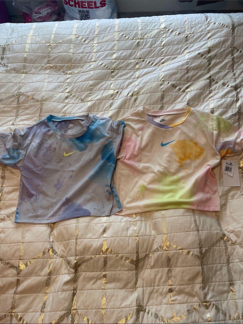Nike Pastel Tie-Dye Tee with Lime Swoosh - Blue & Lavender